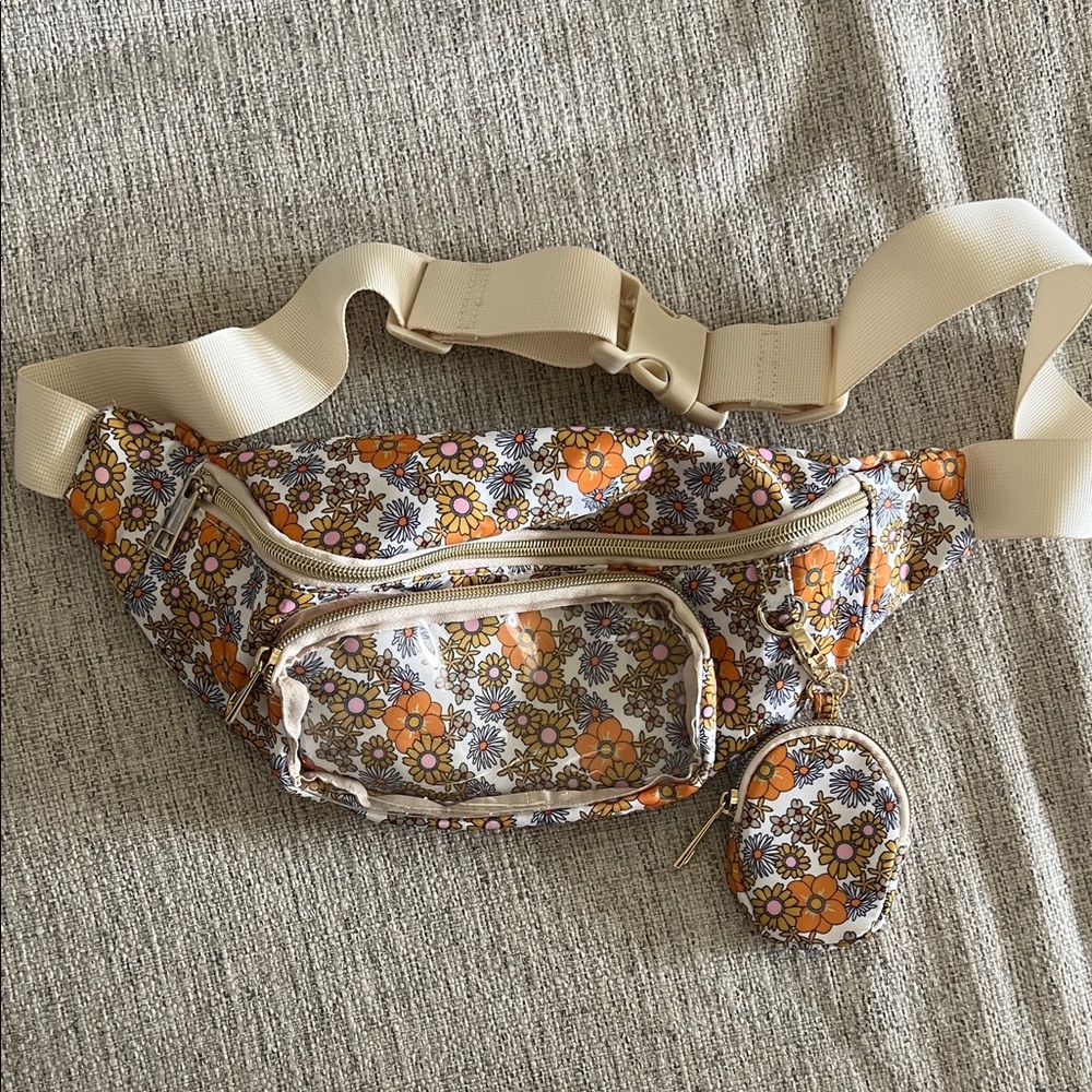 Floral Orange White Fanny Pack with Coin Pouch